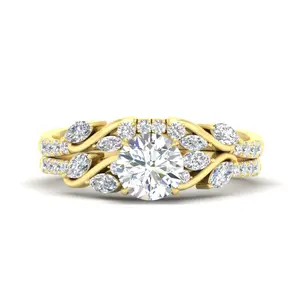 Lab Grown Round Cut Curved Vine Wedding Ring Set
