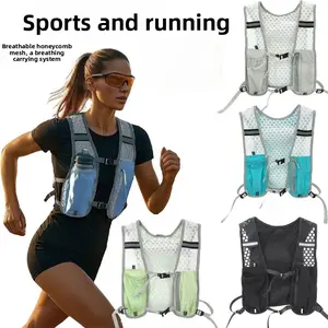 Unisex Running Hydration Vest, Lightweight Breathable Honeycomb Mesh Hydration Backpack with Water Bottle Holder for Marathon Trail Running Cycling Hiking