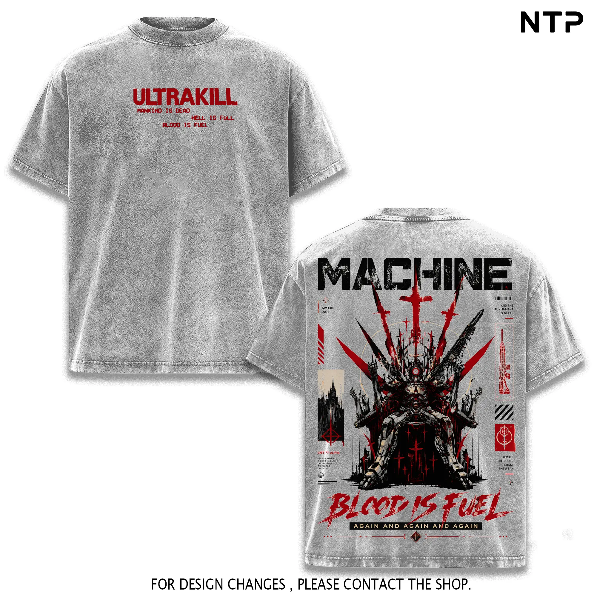 Ultrakill Blood Is Fuel Graphic Hoodie/T-shirt, Vintage Acid Wash Streetwear, Retro Indie Gaming Pullover, Cyber-Grind Aesthetic Heavyweight Sweatshirt tee