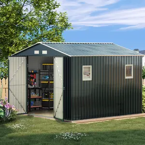 10 X 10 FT Outdoor Steel Storage Shed With Lockable Doors, 2 Windows - Perfect For Garden, Backyard, And Patio Utility & Tool Storage,Christmas decoration