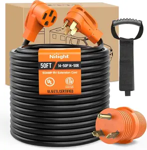 Nilight 50FT 50 Amp RV Extension Cord with Adapter 30Amp to 50Amp 250V Heavy Duty 6/3+8/1 Gauge Pure Copper STW Wire UL ETL Listed 4 Prong 14-50P 14-50R Weatherproof Suit for Generators Camper