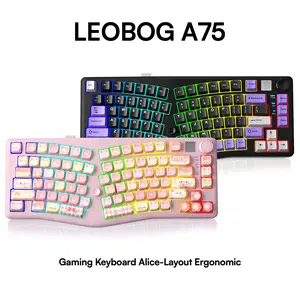 A75 Alice,Bluetooth/2.4G/USB-C Ergonomic Cute Creamy Keyboard with RGB Backlit and Knob, 75% Layout Hot-Swap Gasket Custom Keyboard for Win Mac PC Gamer