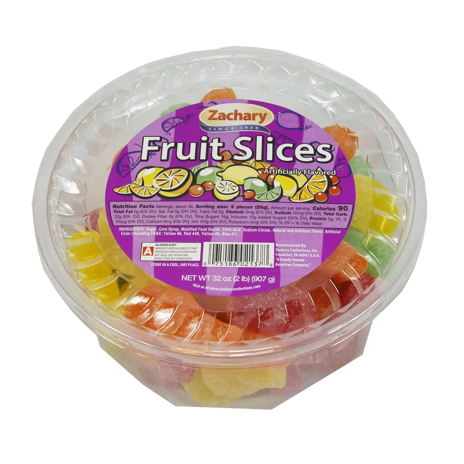 Zachary Multicolor Fruit Flavored Jelly Candies, 32 oz Tub - Low Sugar Soft Fruity Gummy Sweets, Chewy Natural Bite-Sized Snack, Bulk Treats for Adult Parties