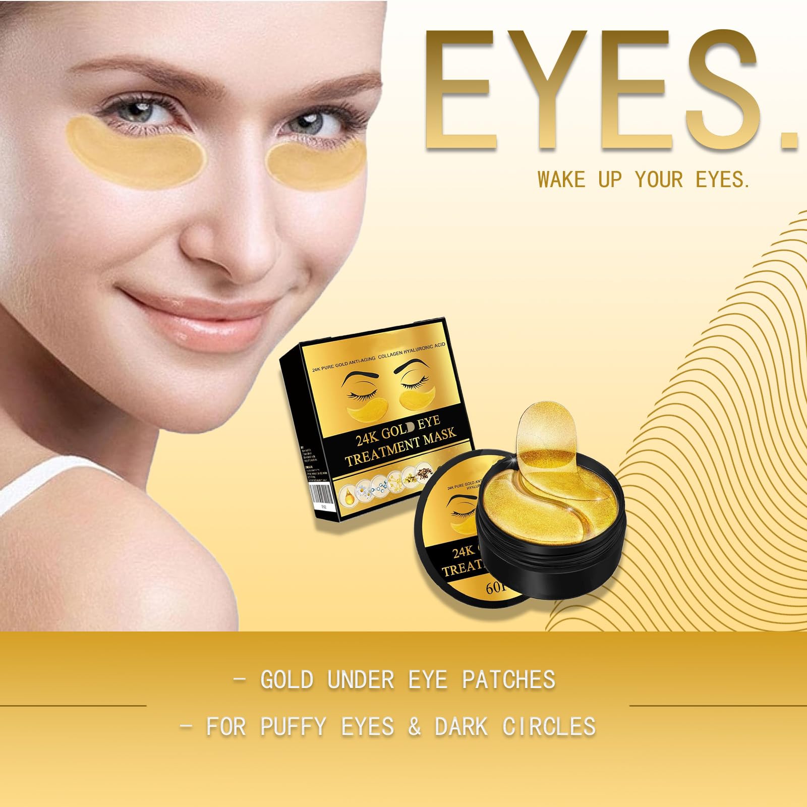24k Gold Moisturizing Eye Mask, 60pcs/set Tightening and Lifting Eye Patches, Hydrating Brightening & Firming Eye Sticker, Beauty & Personal Eye Care Product, Skincare Products Skincare Set