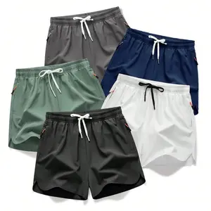 5-piece summer men's thin fabric breathable quick drying beach shorts Men's Drawstring Zipper Pocket Shorts,, Breathable Men'sBottoms for Daily Wear Shorts Pack of5 5 sense gifts for him Summer swim trunks with quick drying Plain Beige Tropical