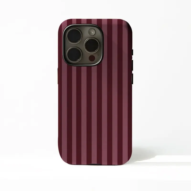 Burgundy striped rugged 2-in-1 phone case, Protector, accessories, Smartphone, featuring a durable, shock-absorbing, and stylish design. Compatible with iPhone 17, 16, 15, 14, 13, 12, 11 Pro Max Plus, and Samsung Galaxy S25, S24, S23 Ultra