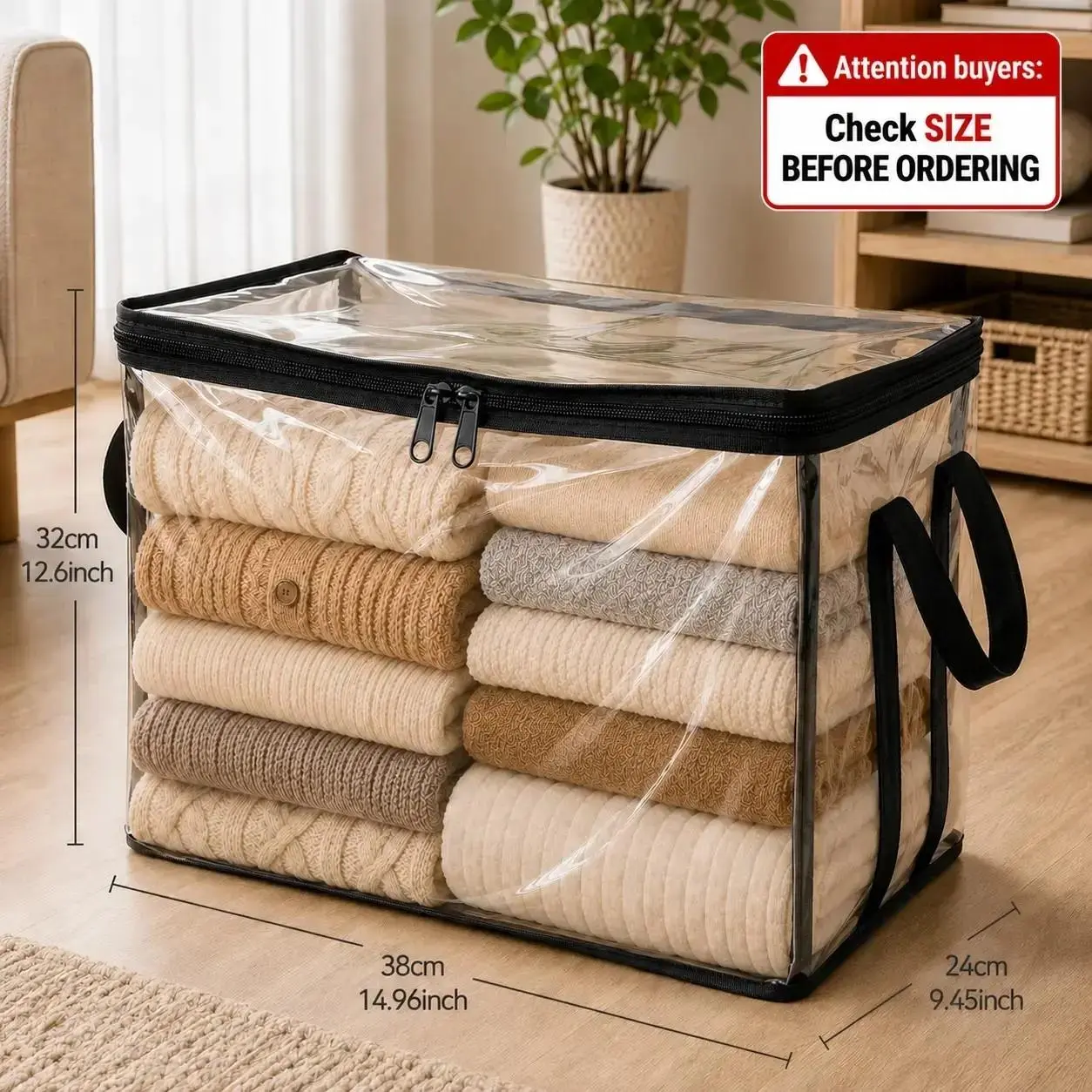 Large Clear Thick Plastic Storage Box with Hinged Lid, Heavy-Duty Durable High-Capacity Organizer for Home, Moving, Attic, Containers with Lids, Durable Plastic Organizers