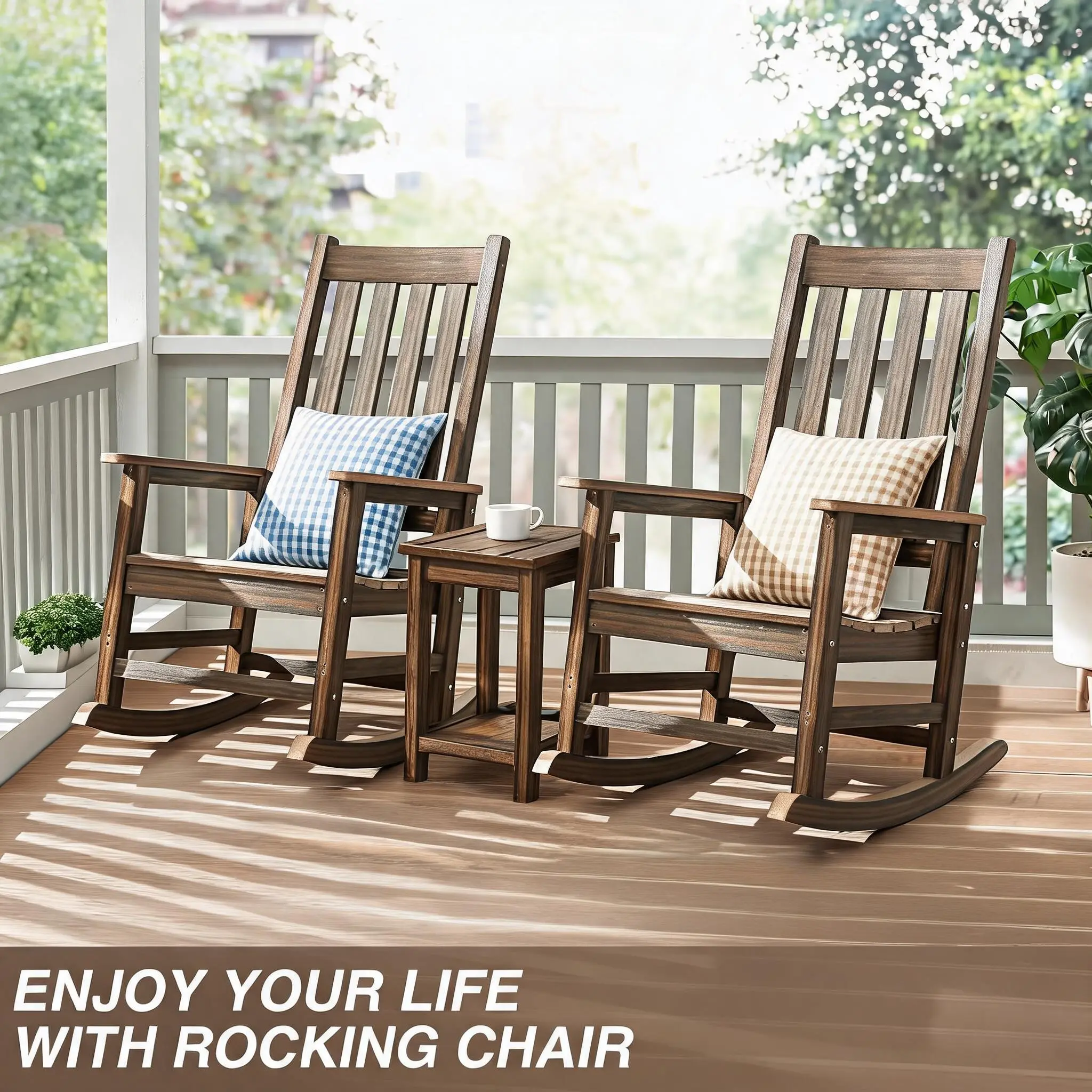 Patio  Rocking chair outdoor HDPE Weather Resistant Rocking Chair Outdoor & 350lbs Heavy Duty Porch Rocker with High Back for Backyard,Garden and Balcony