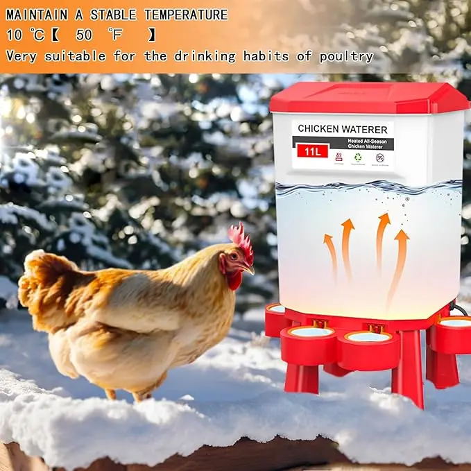 Heated Chicken 4-Cup Water Feeder, All-Season Food-Safe Plastic Farm Animal & Poultry Feeding Supplies with Screws, Pet Care Tool, Freeze-Proof campingessentials, Wall/Hang
