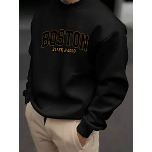 Men's Combed Cotton Long-Sleeve Boxy Cut Hoodie - Unisex, Round Neck, Basic Graphic Digital Sablon Boston Print, Ruccas Decking Stamps, Tropical Casual Tee, Breathable, Sweat-Wicking, All-Seasons Top, COD Available, Fabric, All-Season Men's Sweatshirts