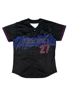 2025 New American Western Baseball Jersey TORONTO #27 T-Shirt Men's Loose Quick Drying Short Sleeved Cardigan Sports Casual Contrasting Men's Top Sports Clothing