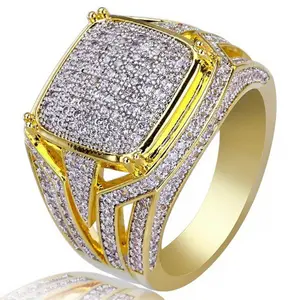 Men's Luxury Two-Tone Square Ring|   Iced Out Gold Plated Band, Perfect Gift for Boyfriend & Dad