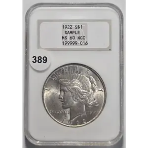 1922 PEACE SILVER DOLLAR S$1 SAMPLE NGC MS 60 Certified Coin