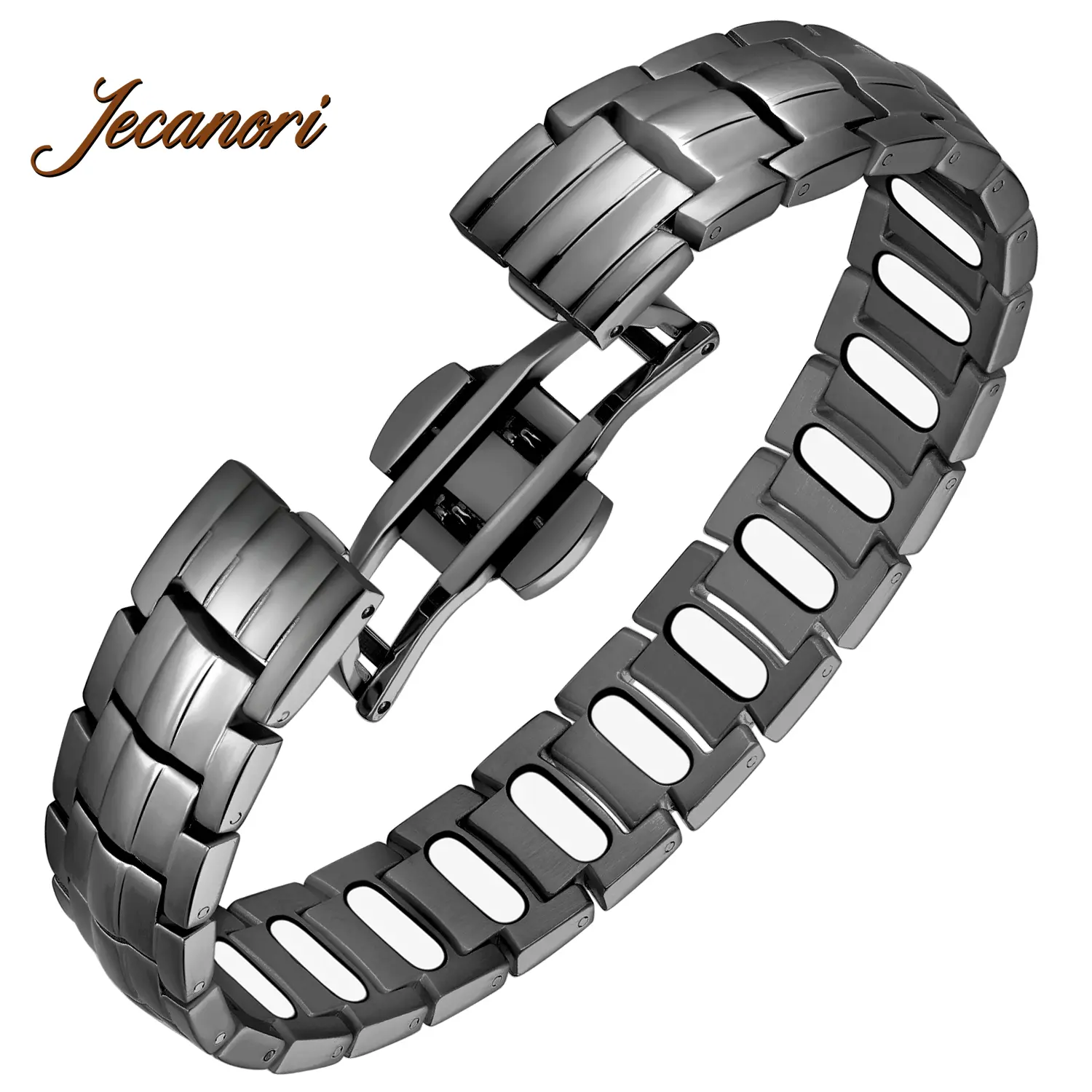 Jecanori Men's Elegant Titanium Steel Magnetic Bracelet - 5X Strength Gray Bangle with 3800 Gauss Magnets & Premium Fold-Over Clasp, Elegant Minimalist Bangle