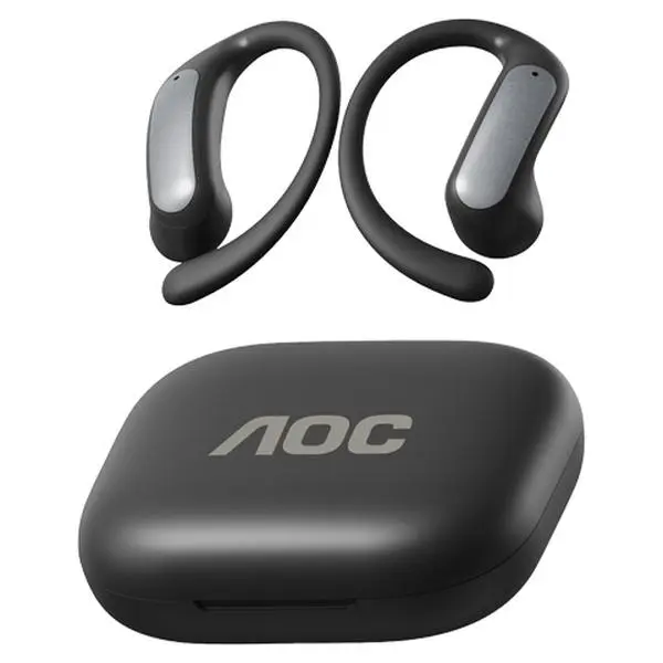 AOC True Wireless Open-Ear Headphones, Non-In-Ear Comfort Sport Earbuds with High-Performance Battery & USB-C, Universal Fit for iOS/Android, Secure Fit Earhooks for Running, Gym Workout, Traveling