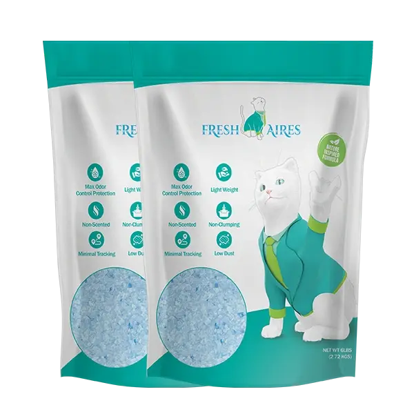Fresh Aires Crystal Silica Cat Litter Bundle - 2 Litter Bags, Max Odor Control, Highly Absorbent, Minimal Tracking, Low Dust