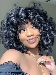 Short Fluffy Curly Wigs for Women, Soft Gorgeous Loose Wig with Bangs, Synthetic Wigs for Daily Vintage and Costume Party Use（14 Inch）, Synthetic Hair Wig