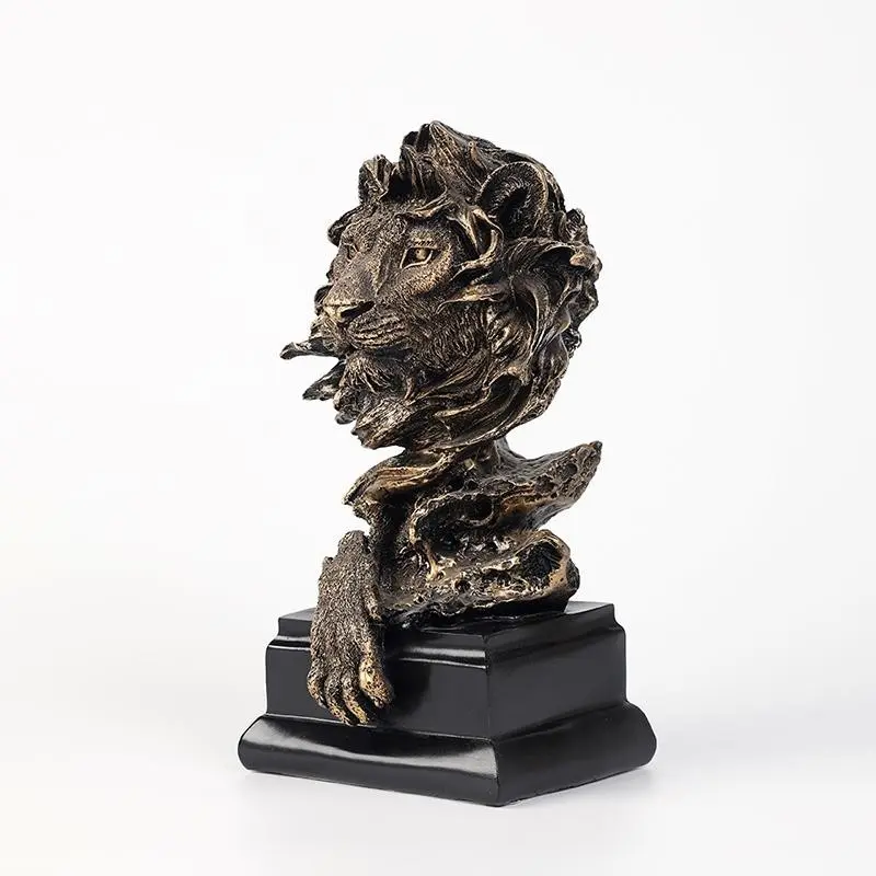 Elegant Resin Lion Head Sculpture with Base, Unique Home Decor for Living Room, Office, Desk Art Display, Stylish Interior Accent