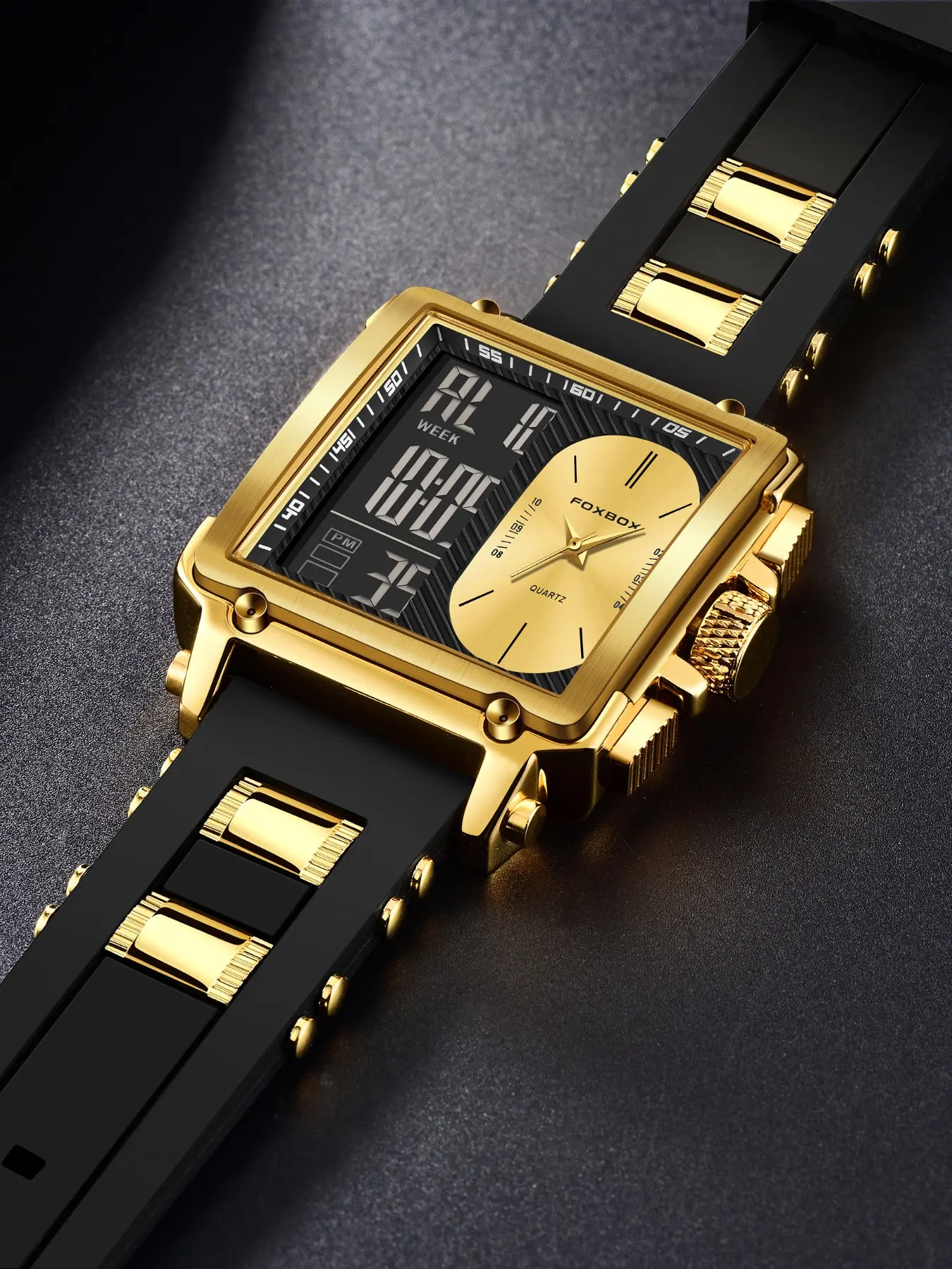 Men's Casual Fashion Square Dial Digital Analog Quartz Watch, Fashion Waterproof Watch for Party, Trendy All-match & Exquisite Watch for Gift with Box, Quartz Wristwatch, Fashionable Stylish Watch