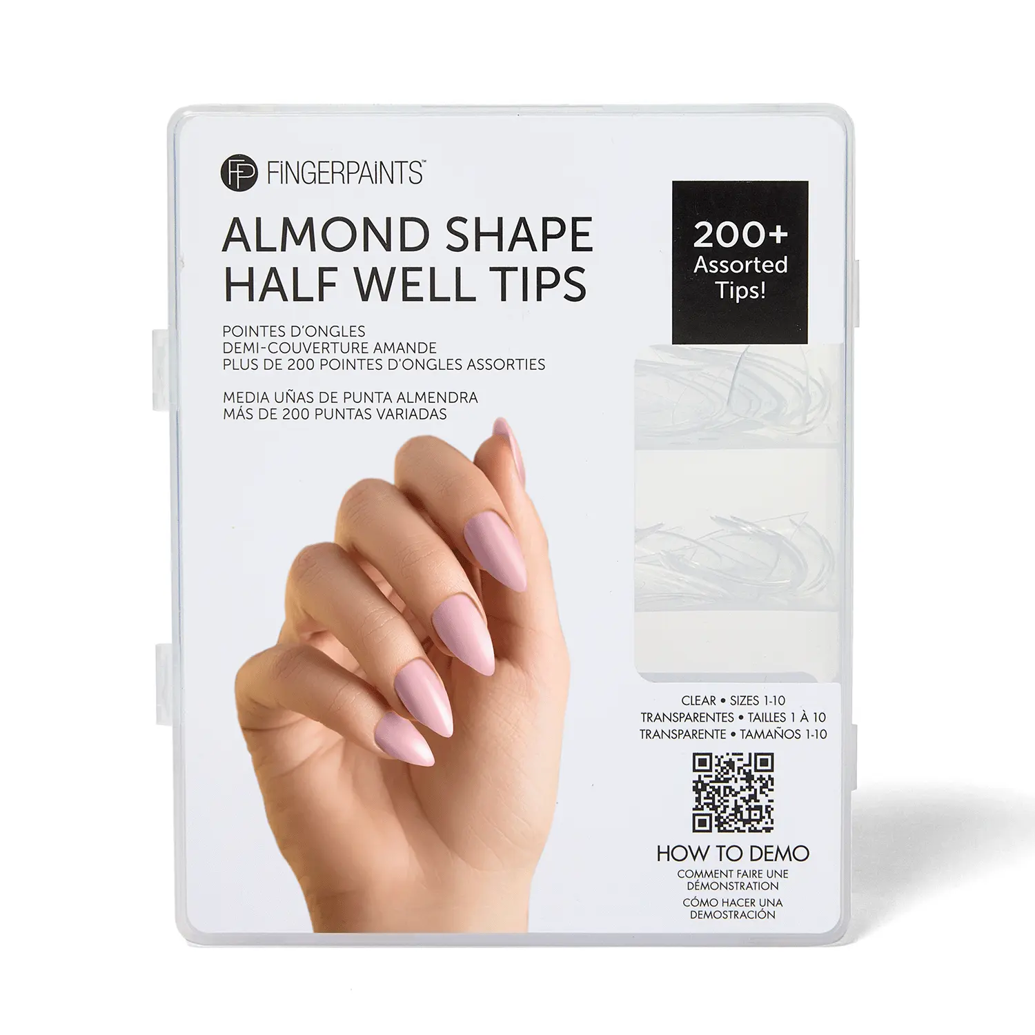 FingerPaints Almond Shape Half Well Tips, Flexible, Quick to Apply & Easy to Blend, 200 Ct, Apply Easily