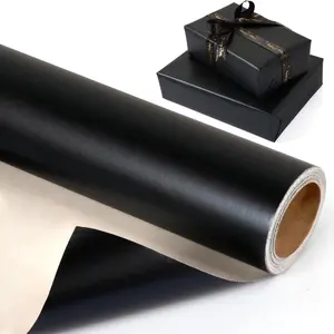 Black Wrapping Paper Roll, Solid Color Matte Metallic Finish Gift Wrap Paper - Black Gift Wrapping Paper for Birthday Christmas Father's Day Halloween Graduation,17"x32.8' & 17"x9.84'