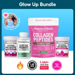 Cindy's Glow Up Mega Bundle: Women's Probiotic + Vaginal Probiotic + Bloat & Gas Probiotic + Collagen Powder by Physician's Choice