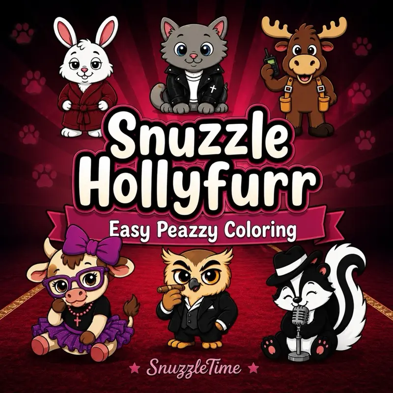 Snuzzle Hollyfurr Easy Peazzy Coloring Book: SnuzzleTime 40+ Cute Celebrity Inspired Animal Coloring Pages Featuring Bold and Easy Designs