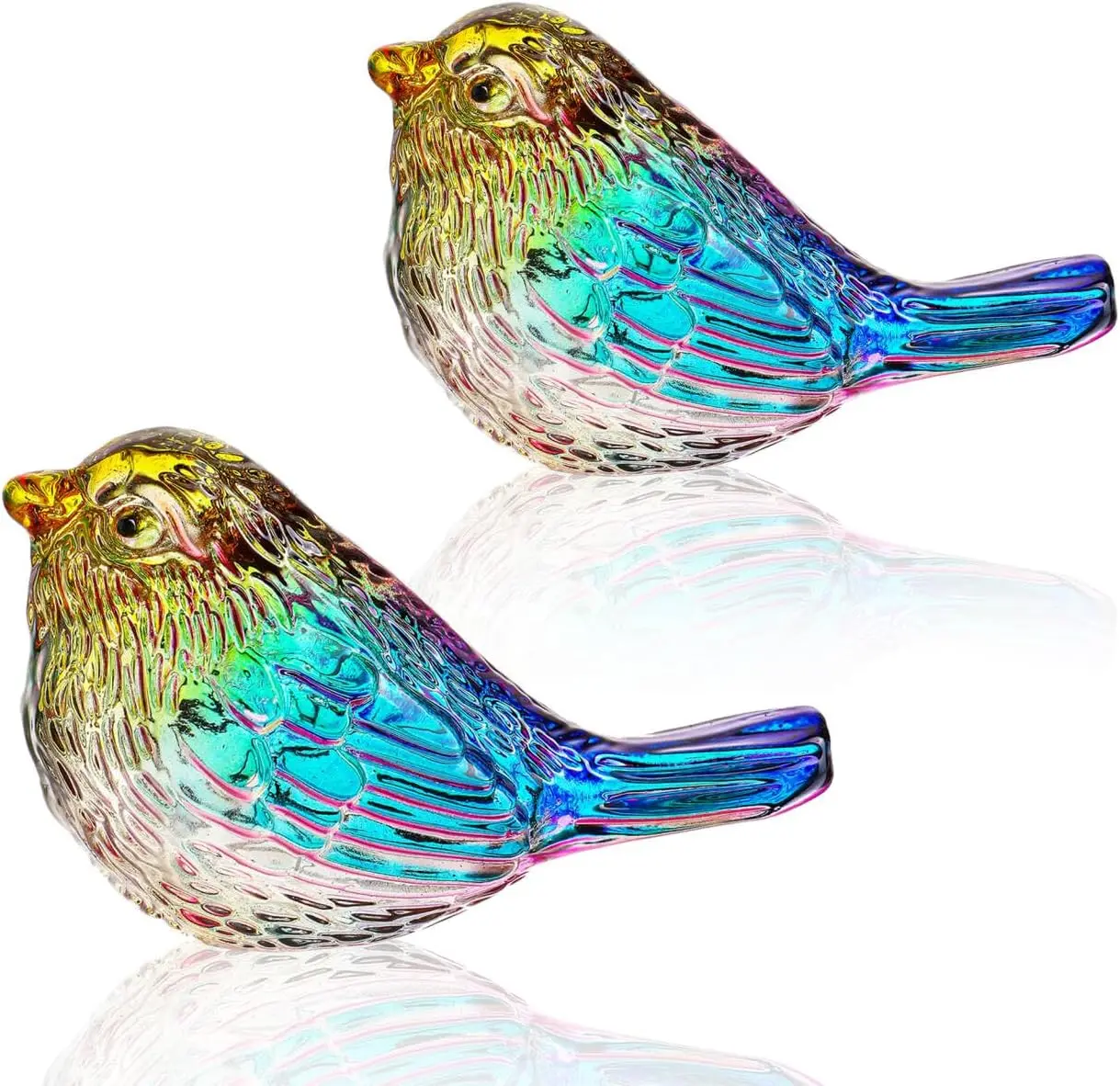 Colorful 2pcs Handmade Glass Bird Figurine Ornaments, Decorative Home Shelf Statues, Ideal Gifts for Bird Lovers (Multicolor), Nature