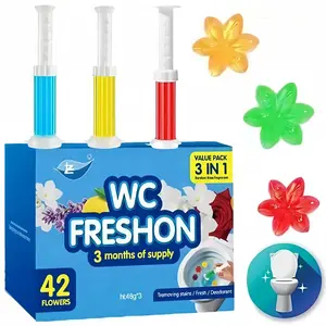 Toilet Gel Stamp, 42 Flower Scent Stamps with Dispenser, 3 in 1 Value Pack, 3 Months Supply, Removes Odor and Decontaminates, Random Colors,Household items: Laundry detergent, Toilet cleaner