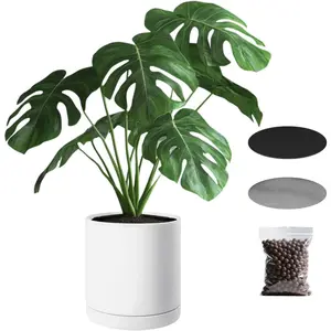 VEVOR Plant Pot, 12-Inch Ceramic Pots for Plants with Drainage Holes, Non-Slip Pads & Detachable Saucer, Modern Ceramic Flower Pots, Indoor and Outdoor Tree Planter Pot, Home & Office