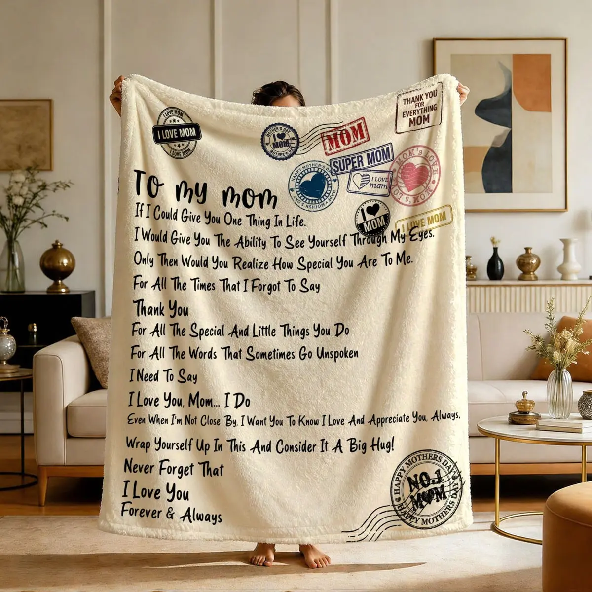 Comfortable 'to My Mom' Blanket, Mother's Day Gift, Soft and Warm, Ideal for Naps, Camping, Travel, All Seasons