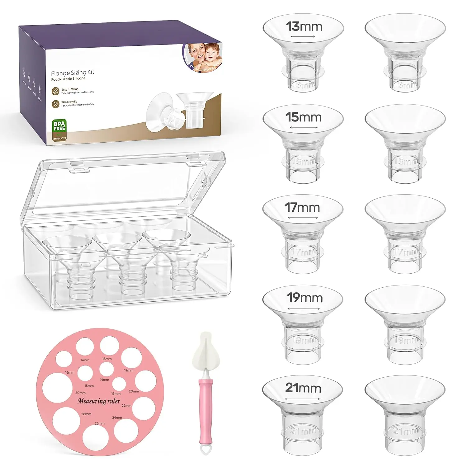 10PCS Flange Sizing kit 13/15/17/19/21mm for 24mm Flange/Shield Most Pumps, BPA-Free Flange Inserts, Compatible with Pumps