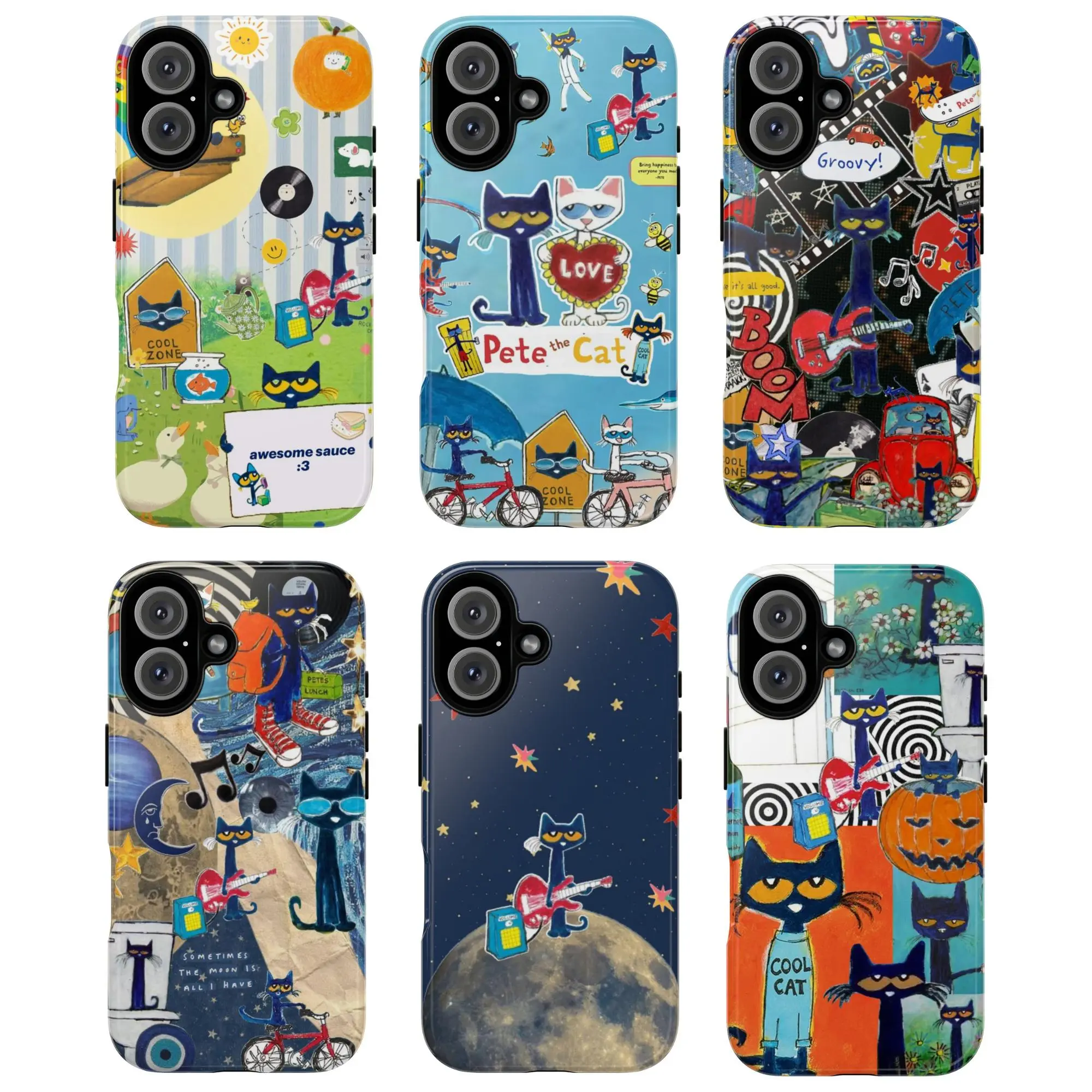 Pete the Cat Cartoon Character Smartphone Case - Shockproof, Impact Absorb Protection, UV Print, Stylish, 4 – 7.9 In Handheld Device Accessory, Ideal Gift for Fans