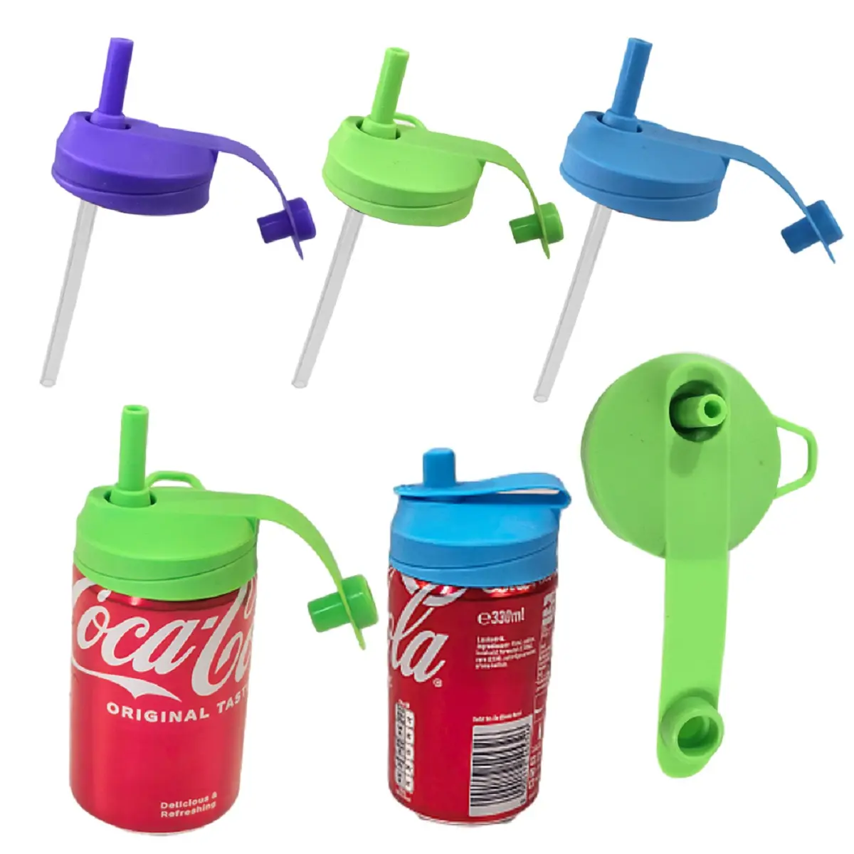 3 Pack Soda Can Topper With Straw, Reusable Silicone Straws Sodas Can Covers, Spill Proof Lid for Cans, Can Lids for Drinks For Soda,Coke,Beer,Juice,Fits Standard Cans Drinkware Accessories
