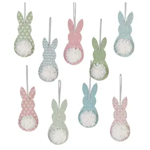 Bethany Lowe Set/9 7" Spring Happy Tails Bunny Retro Vintage Style Easter Decor Ornaments
