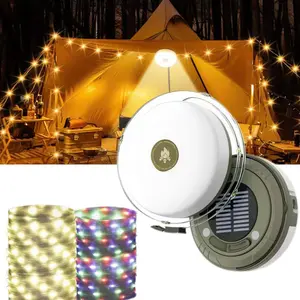 Solar Camping String Lights, 32.8 feet 2in1 Quick Storage USB Rechargeable Tent Light String, Outdoor Waterproof Portable Camping LED Tape Measure Lights, LED Colorful Ambient Tent Camping Light String,ForOutdoor, Hiking, Party