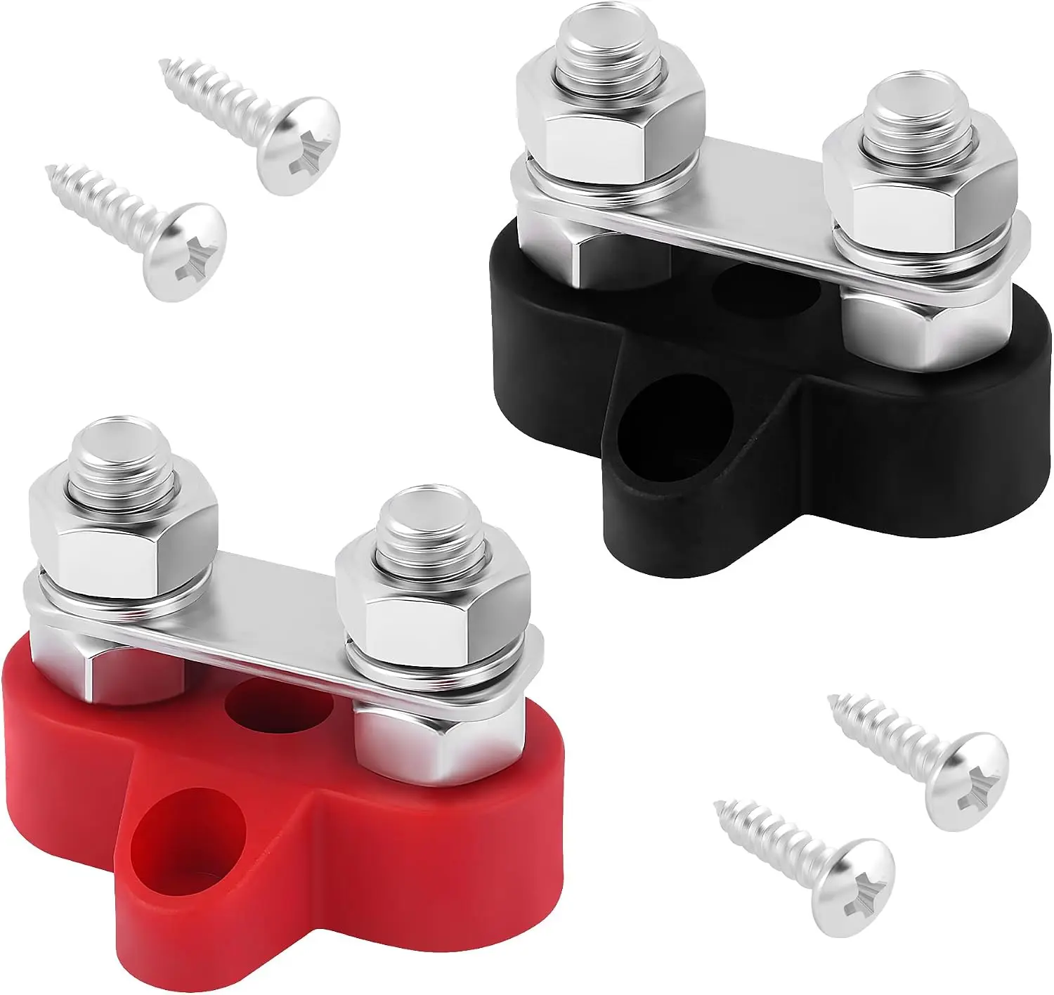 2PCS Battery Terminal Distribution Block,M8 Dual Studs Bus Bar Terminal Block with Battery Terminals Top Post,Negative & Positive 12V Power Distribution Block for Car Truck Marine