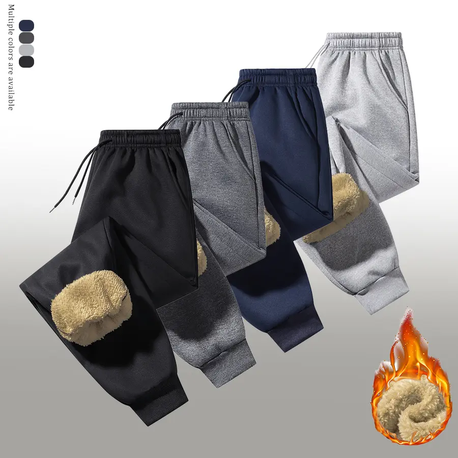 Men's Fitted Fleece-Lined Polyester Joggers - Thermal, Windproof Activewear Pants with Elastic Drawstring Waist and Pockets, Workout Jogger