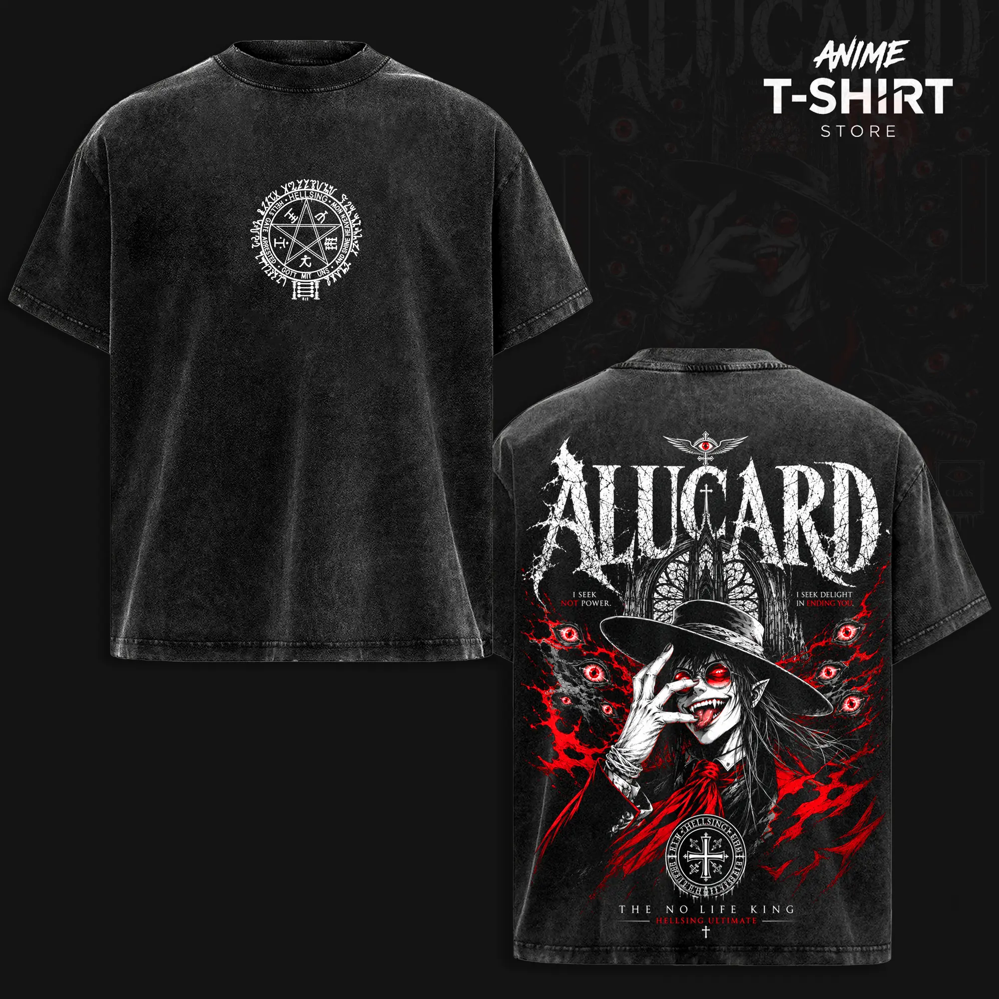 Alucard Hellsing Ultimate Vintage Washed Anime T Shirt, Gothic Vampire Graphic Tee, Heavyweight Cotton Streetwear, Dark Manga Oversized Shirt, Gift for Hellsing Fans