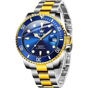OLEVS Automatic Watch for Men, Big Face Business Casual Men's Self Winding Watch with Date, Classic Rotatable Bezel Luminous Waterproof Dress Watch for Men, Stainless Steel Band