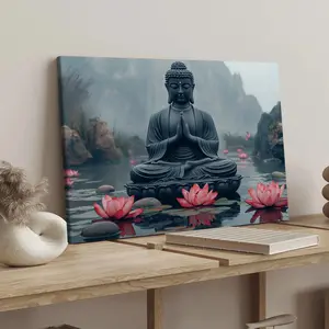 Buddha Pattern Canvas Painting with Frame, Wall Art Painting, Modern Art Decoration, Living Room Bedroom Decoration, Hallway Office Mural, Ideal Gift