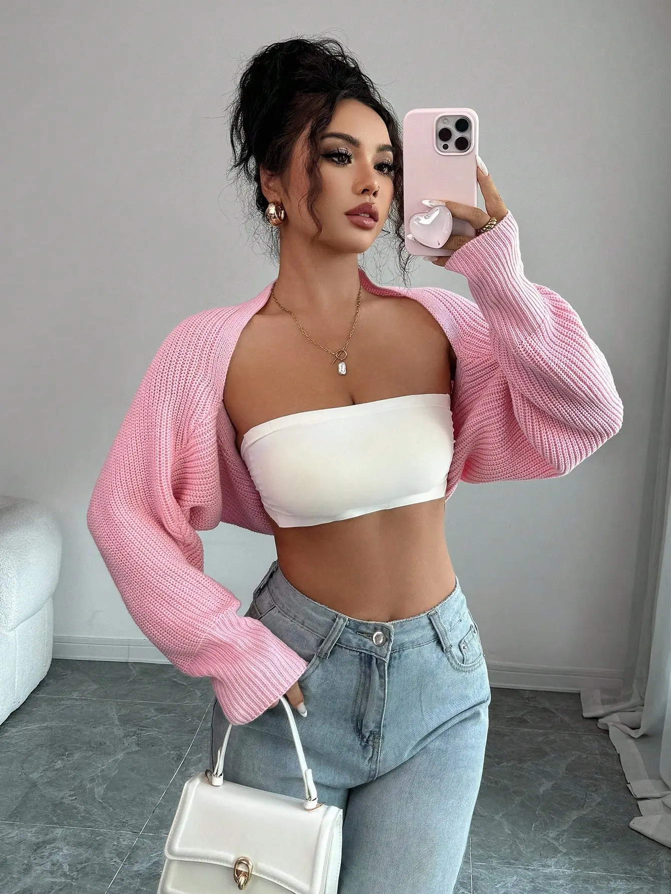 LITEF Women's Casual Solid Color Ribbed Cropped Cardigan Long Sleeve Lightweight Stretchy Y2K Knit Top