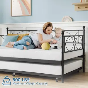 【Christmas Gift】Twin Daybed with pull-out trundle, Twin trundle bed frame with high-quality steel slats support, movable multifunctional sofa bed suitable for bedroom, living room Black