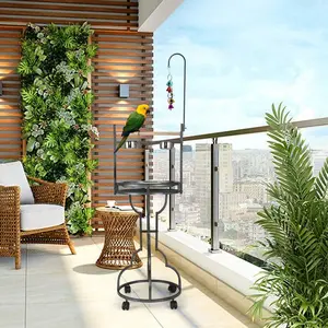 72" Parrot Stand,Stainless Steel Tray Bowls Large Bird Playstand,Parrot Perch With Easy Grip,Wrought Iron Bird Stand With Toy Hook,Macaw Play Gym Ground Stand Rolling Wheel,Pet Gift