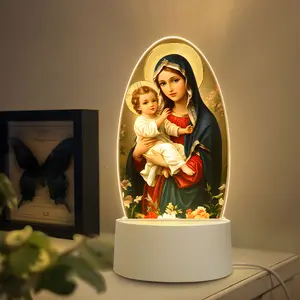 Virgin Mary Holding Jesus USB Table Lamp with Switch, Warm Light, Single Color Design, No Battery Needed, Perfect for Prayer and Meditation, Religious Home Decor, Religious Decorations