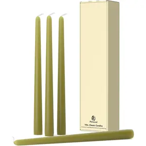 10-Inch Tall Dripless Taper Candles Set of 4 - Olive Green Tapered Candles, Perfect for Halloween, Smokeless Unscented Long Burning Hand Poured Colored Tall Candlesticks
