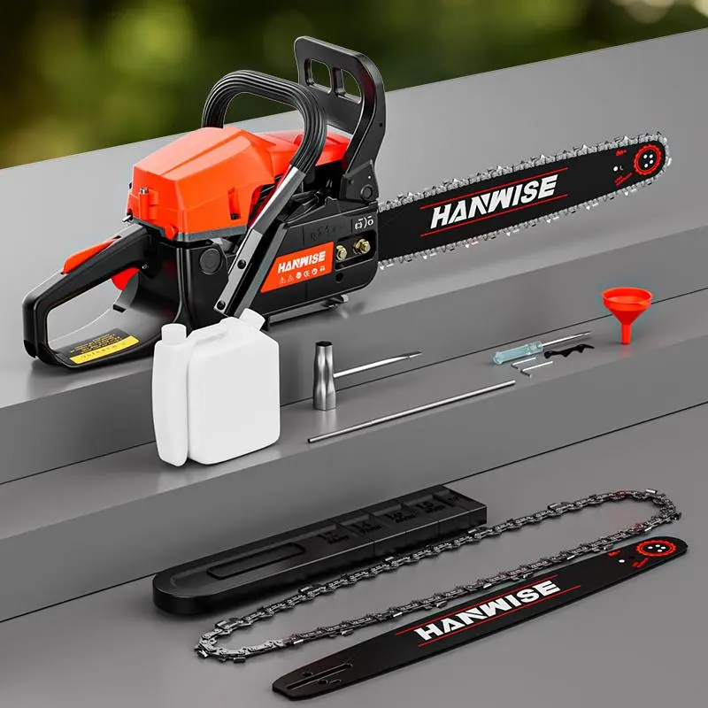20-in Gas Powered Handheld Chainsaw, 54.6CC 2-Stroke Engine High-Efficiency Cutting Tool with Plastic-Metal Construction for Farm Logging, Garden Tree Felling