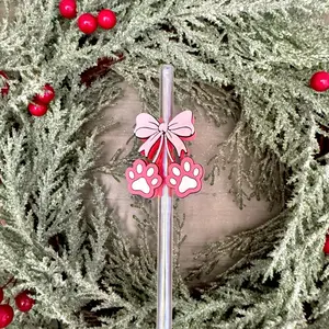 Dog Paw with Bow 3d printed Straw Topper tumbler Accessory