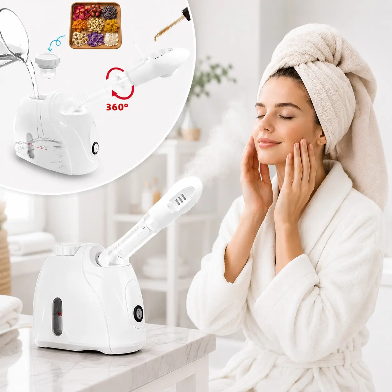 Professional Hot Mist Gentle Facial Steamer for Home Skin Care, 360° Adjustable Sprayer, Nozzle, Portable Face Steamer for Hydrating, Moisturizing, Relaxing, Daily Beauty & Mask Preparation, Beauty Devices, Facial Care Tools, Personal Care Appliances