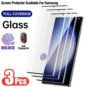 3-Pack Tempered Glass Clear Cellphone Screen Protectors with Fingerprint Unlock for Samsung Galaxy S25 S24 Edge Ultra S23 S22+ S21 S20 FE Note 20 Ultra S23+ S22+ S21+ Anti-Scratch, Protection, Bubble-Free, 9H Hardness, Smartphone Accessories, Protective